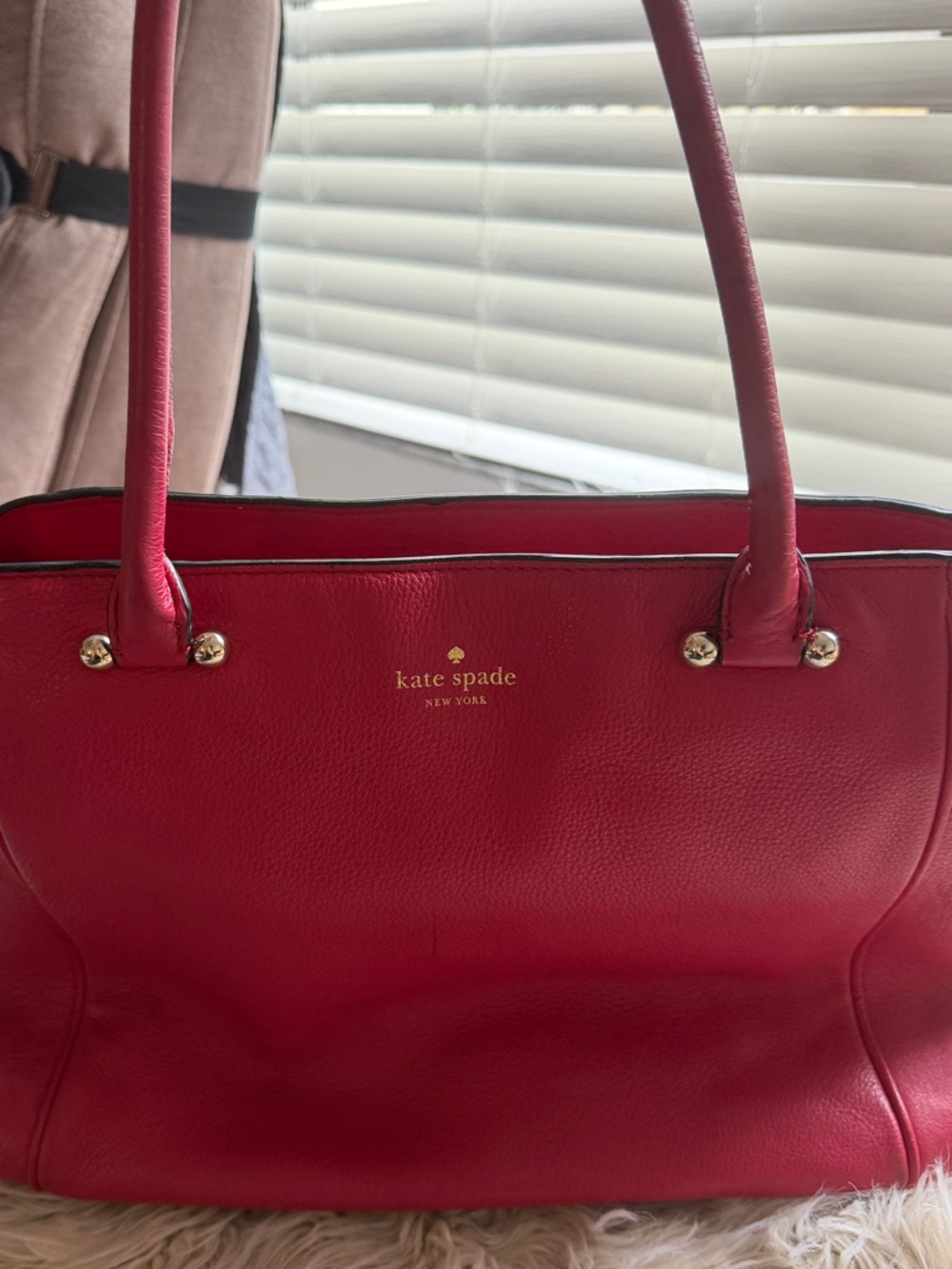 kate spade Red Leather Tote with Gold Hardware
